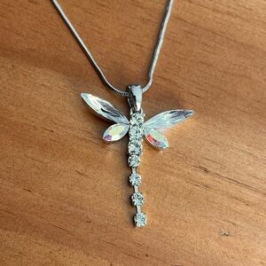 BOGO Kirks Folly Dragonfly Necklace Aurora Borealis Rhinestone on Silver Tone